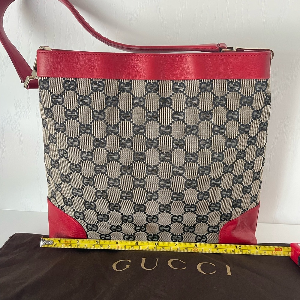 Gucci Monogram Canvas Red Leather Trim Bag